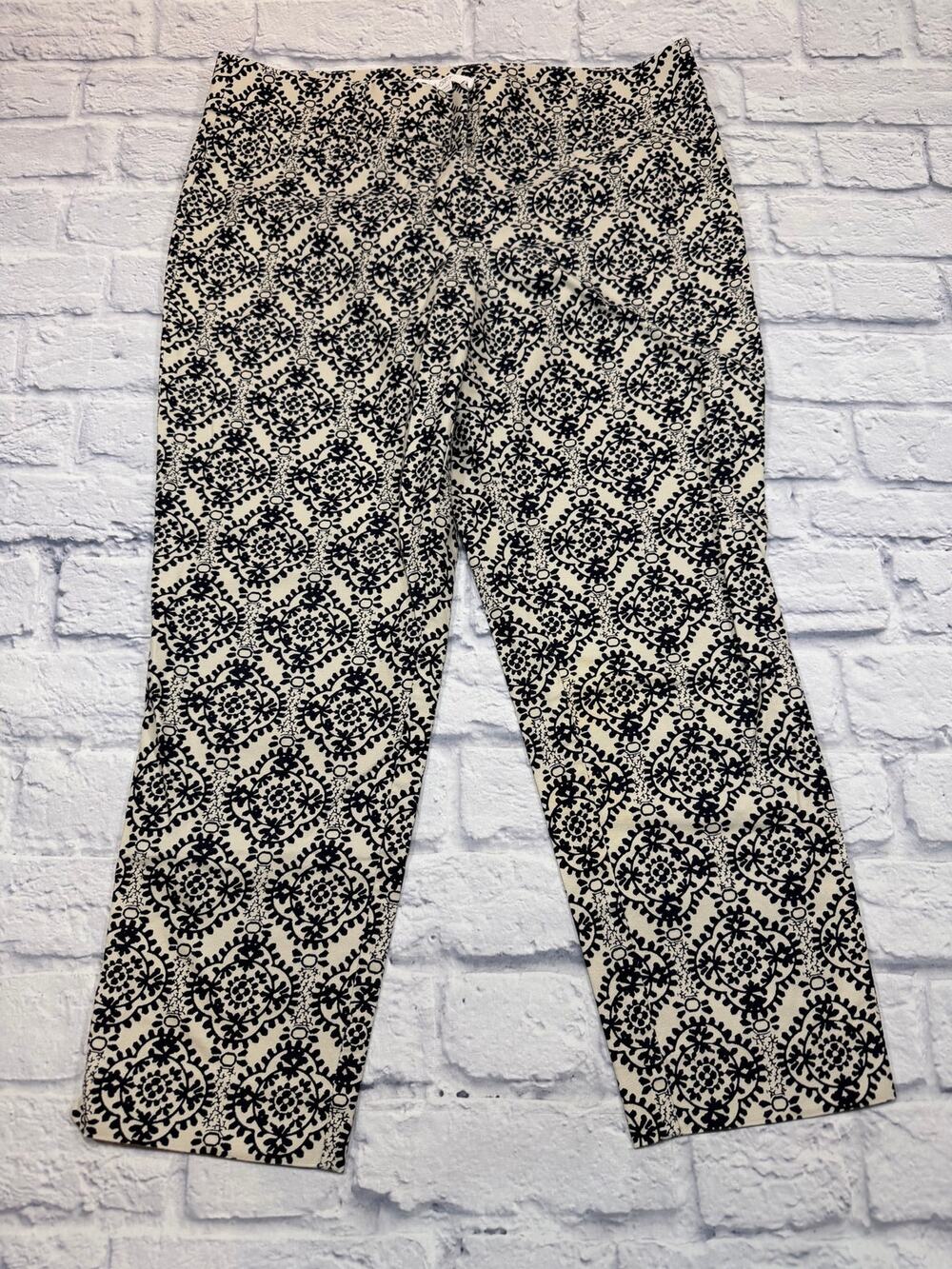 LOFT Marisa Riviera Print Ankle Pants Black Beige size 8 Cotton Spandex J84